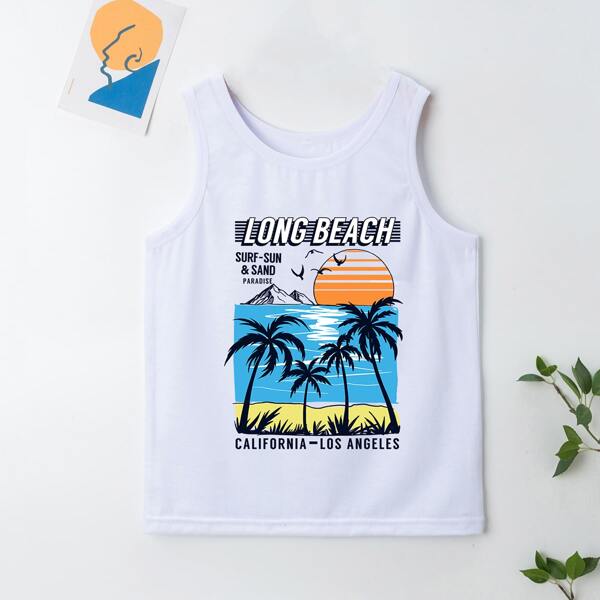 

Boys Tropical And Letter Graphic Tank Top, White