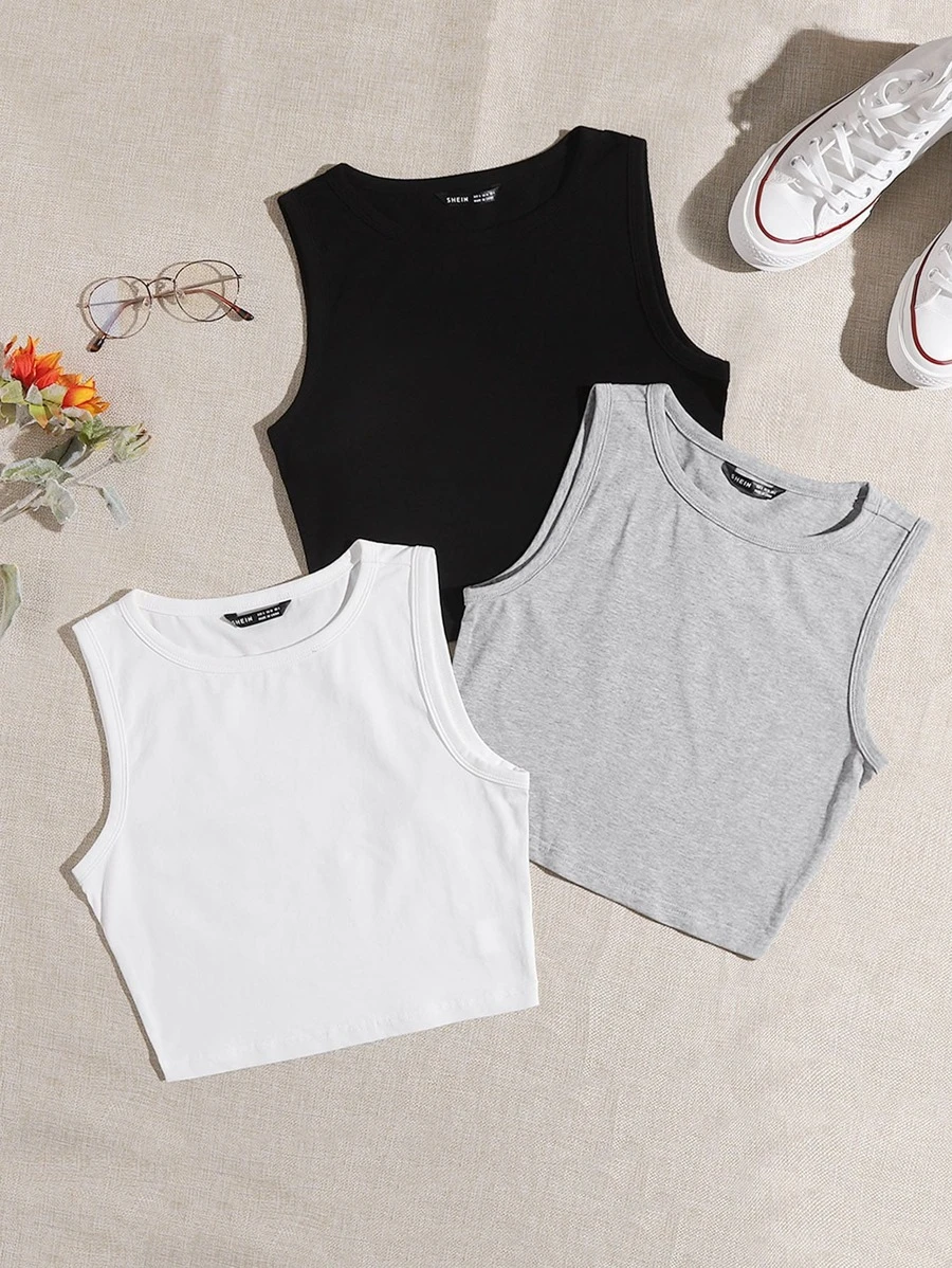 SHEIN EZwear 3 Packs Round Neck Tank Top - Multicolor - View 1