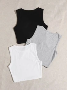SHEIN EZwear 3 Packs Round Neck Tank Top - Multicolor - View 2