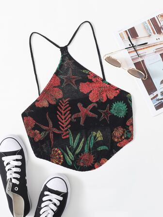 Floral Pattern Crop Knit Top