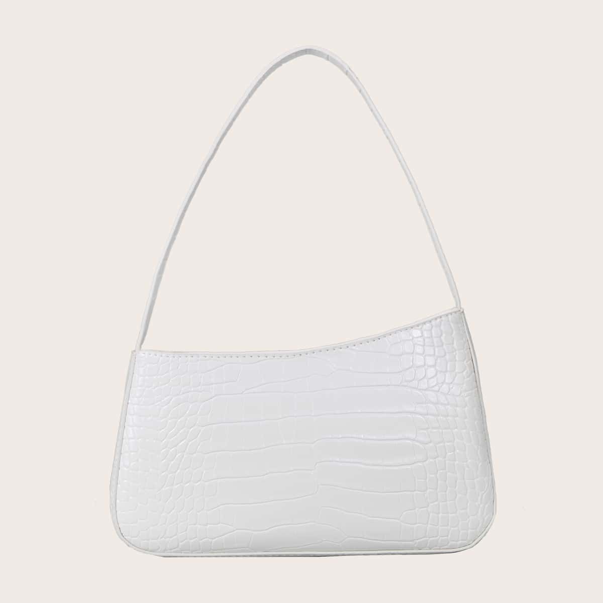

Croc Embossed Baguette Bag, White