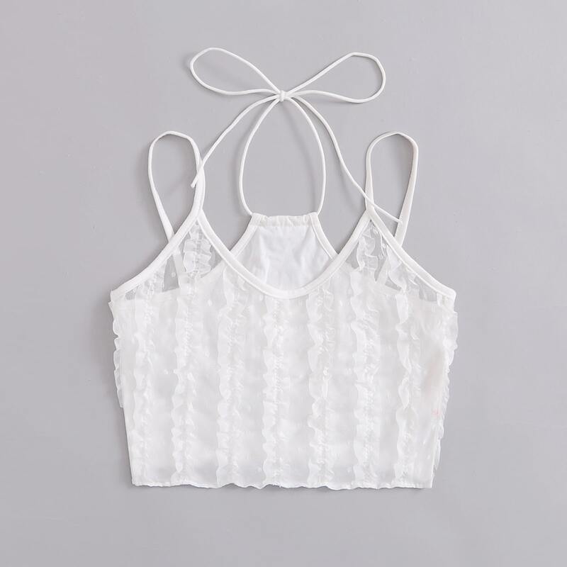 

2 In 1 Frill Halter Top, White