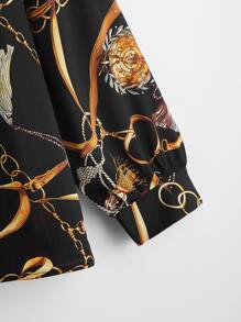 Camisa de cuello con cordón con estampado de cadena - Negro - Ver 4