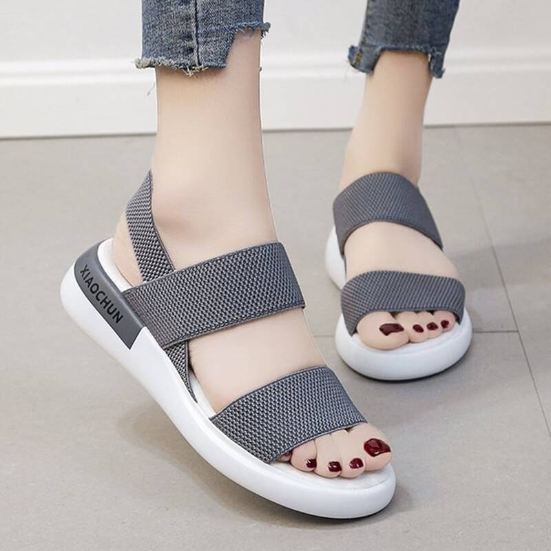 

Solid Elastic Strap Sport Sandals, Grey