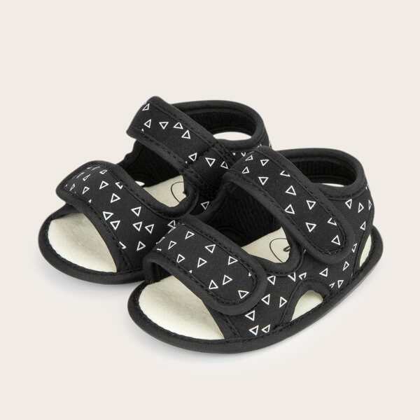 

Baby Boy Triangle Pattern Velcro Strap Sandals, Black