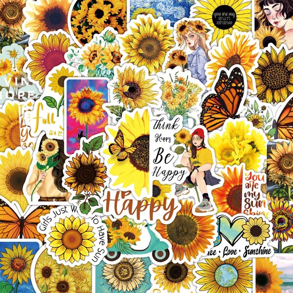 

50pcs Sunflower Pattern Sticker, Multicolor