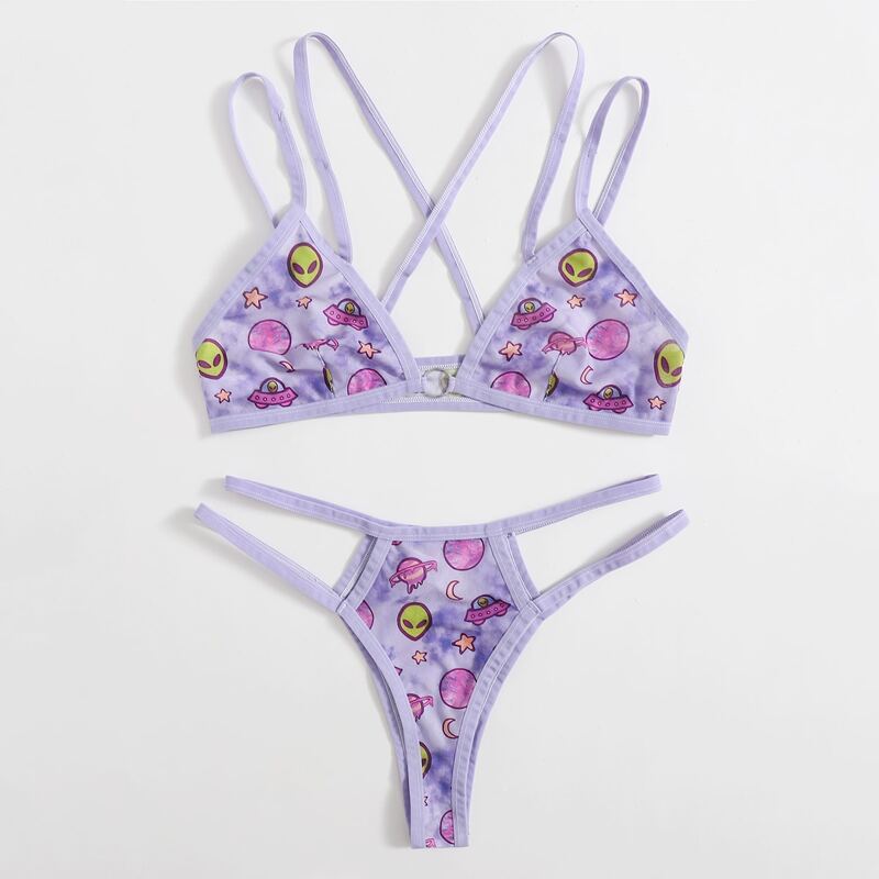 

Galaxy Pattern Lingerie Set, Purple