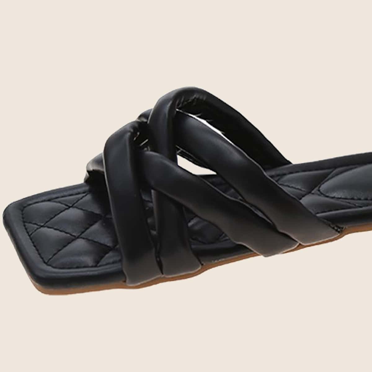 

Quilted Sole Strappy Slide Sandals, Black