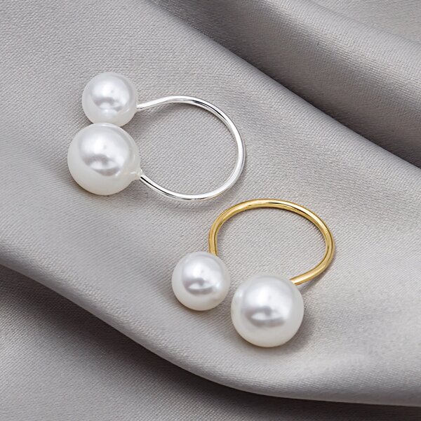

2pcs Faux Pearl Decor Ring, Multicolor