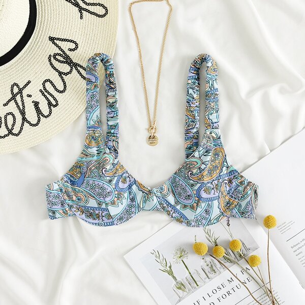 

Paisley Random Print Underwire Bikini Top, Multicolor