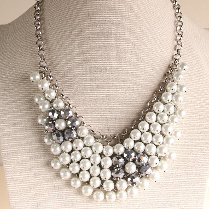

Faux Pearl & Rhinestone Charm Necklace, White
