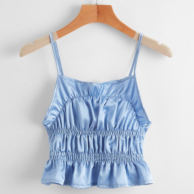 

Satin Peplum Crop Cami, Blue