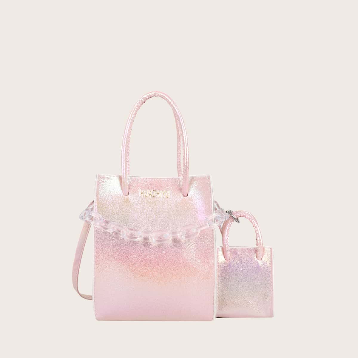 

Holographic Chain Bag With Mini Satchel Bag, Pink