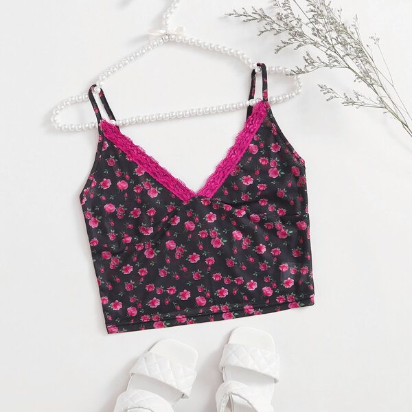 

Ditsy Floral Lace Trim Cami Top, Multicolor