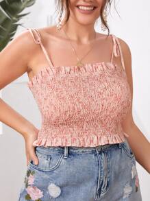 Plus Ditsy Floral Shirred Cami Top - Baby Pink - View 1