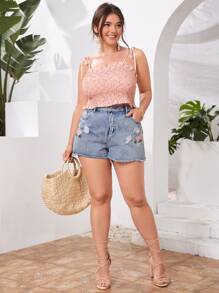 Plus Ditsy Floral Shirred Cami Top - Baby Pink - View 3