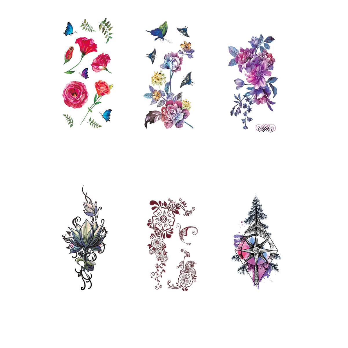 

6pcs Floral Tattoo Sticker, Multicolor