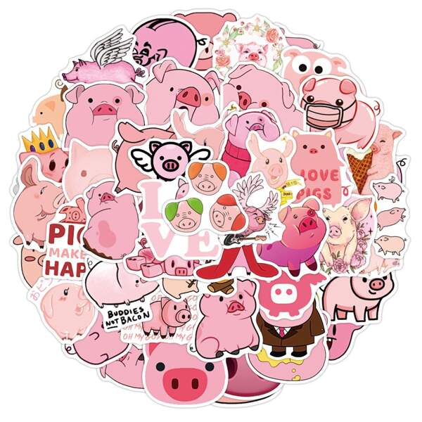 

50pcs Cartoon Pig Pattern Sticker, Multicolor