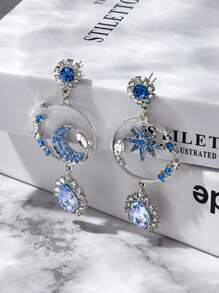 SHEIN Belle Pendientes con diseño con luna con diamante de imitación - Multicolor - Ver 2