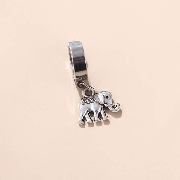 

1pc Men Elephant Charm Drop Earring, Antique silver