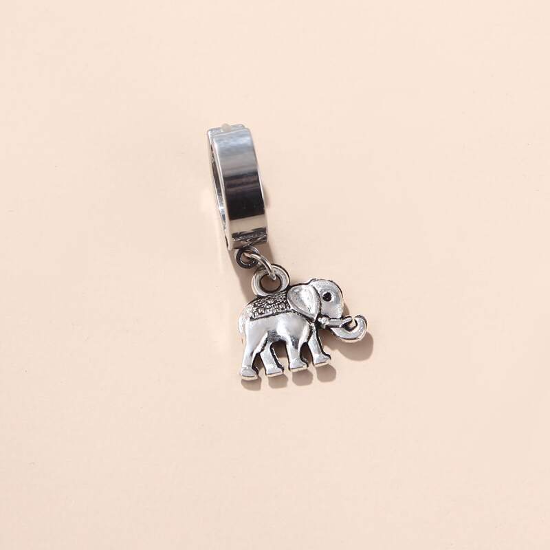 

1pc Guys Elephant Charm Drop Earring, Antique silver