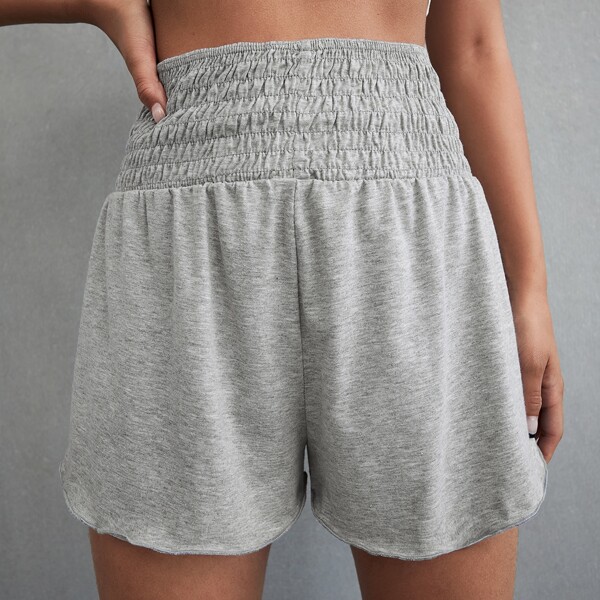 

Shirred Waist Solid Track Shorts, Grey