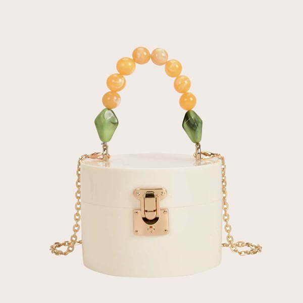 

Mini Beaded Decor Bucket Bag, Beige