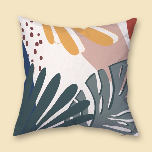 

Leaf Print Cushion Cover Without Filler, Multicolor
