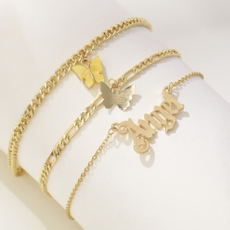 

Letter & Butterfly Layered Anklet, Yellow