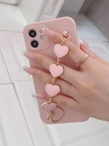 Phone Case With Heart Decor Handstrap - Dusty Pink - View 2