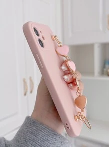 Phone Case With Heart Decor Handstrap - Dusty Pink - View 3
