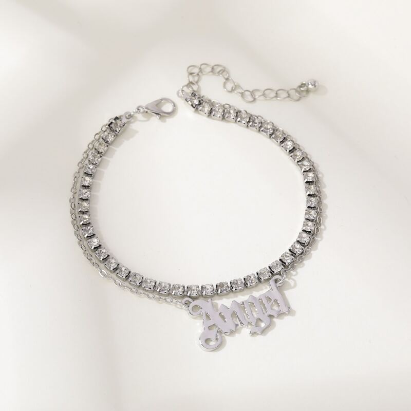 

Letter Rhinestone Anklet, Silver