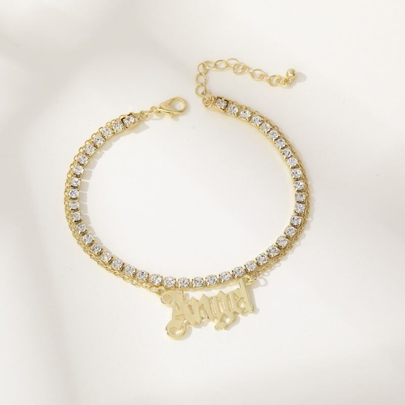 

Letter Rhinestone Anklet, Gold