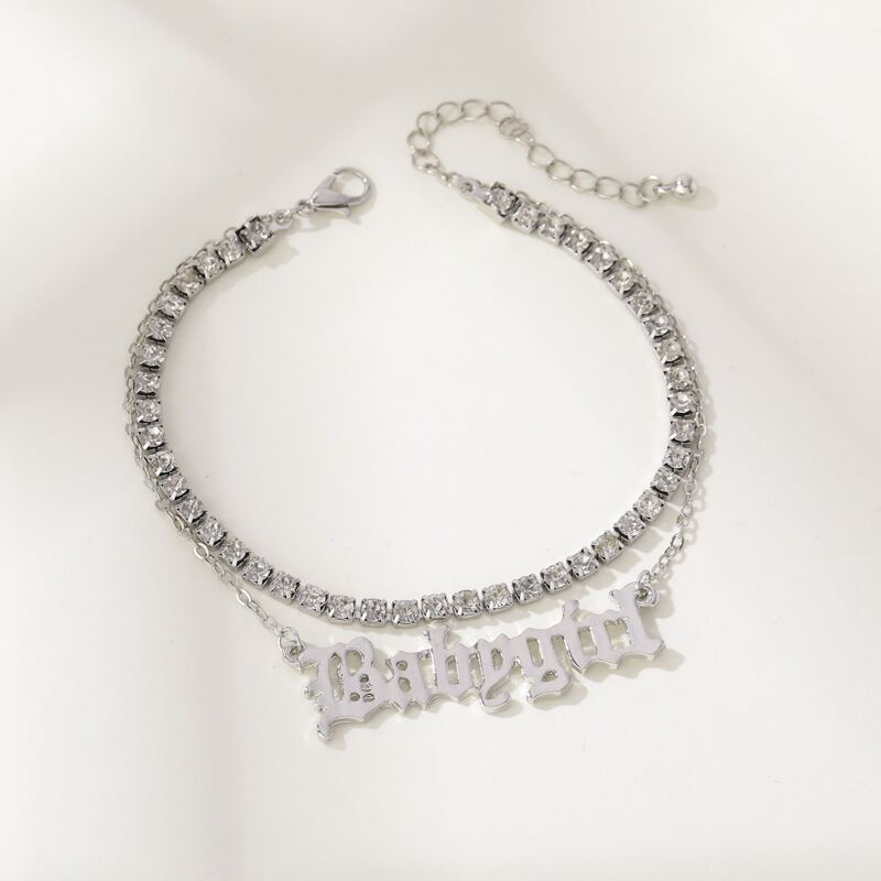 

Letter Rhinestone Anklet, Silver