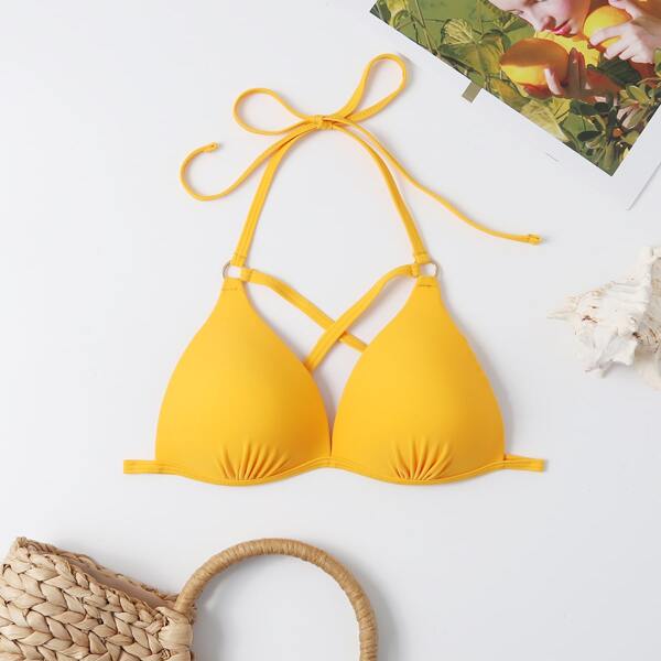 

Ring Linked Underwire Halter Bikini Top, Yellow