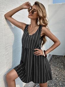 Striped Scoop Neck Smock Dress