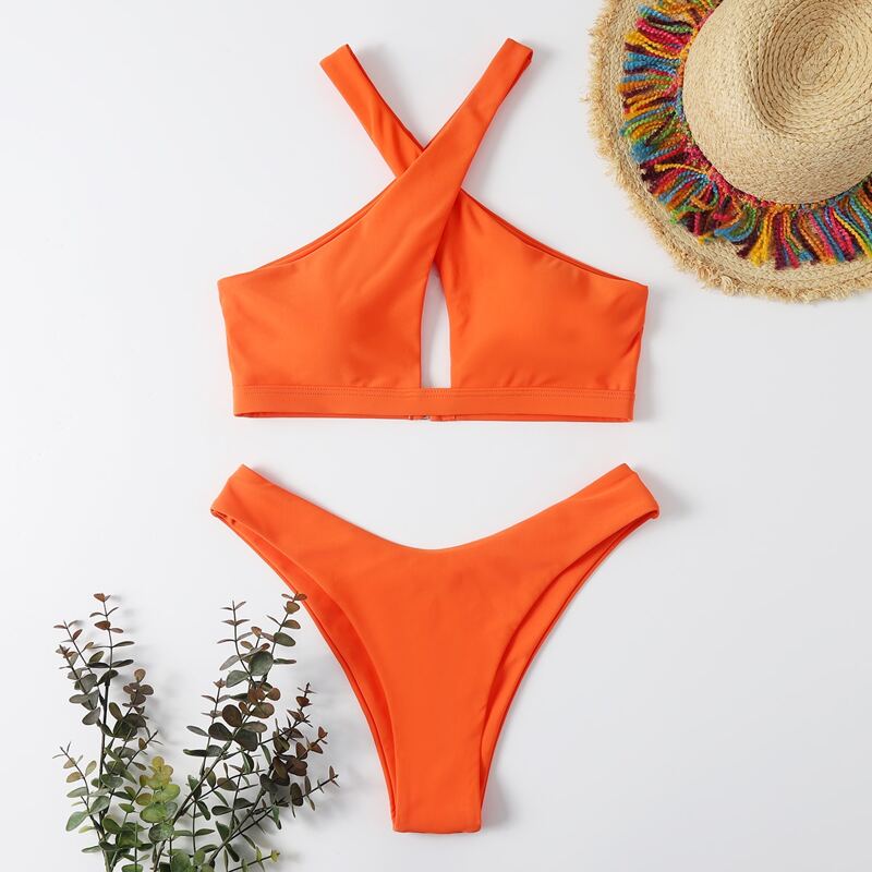 

Criss Cross Halter Bikini Swimsuit, Orange