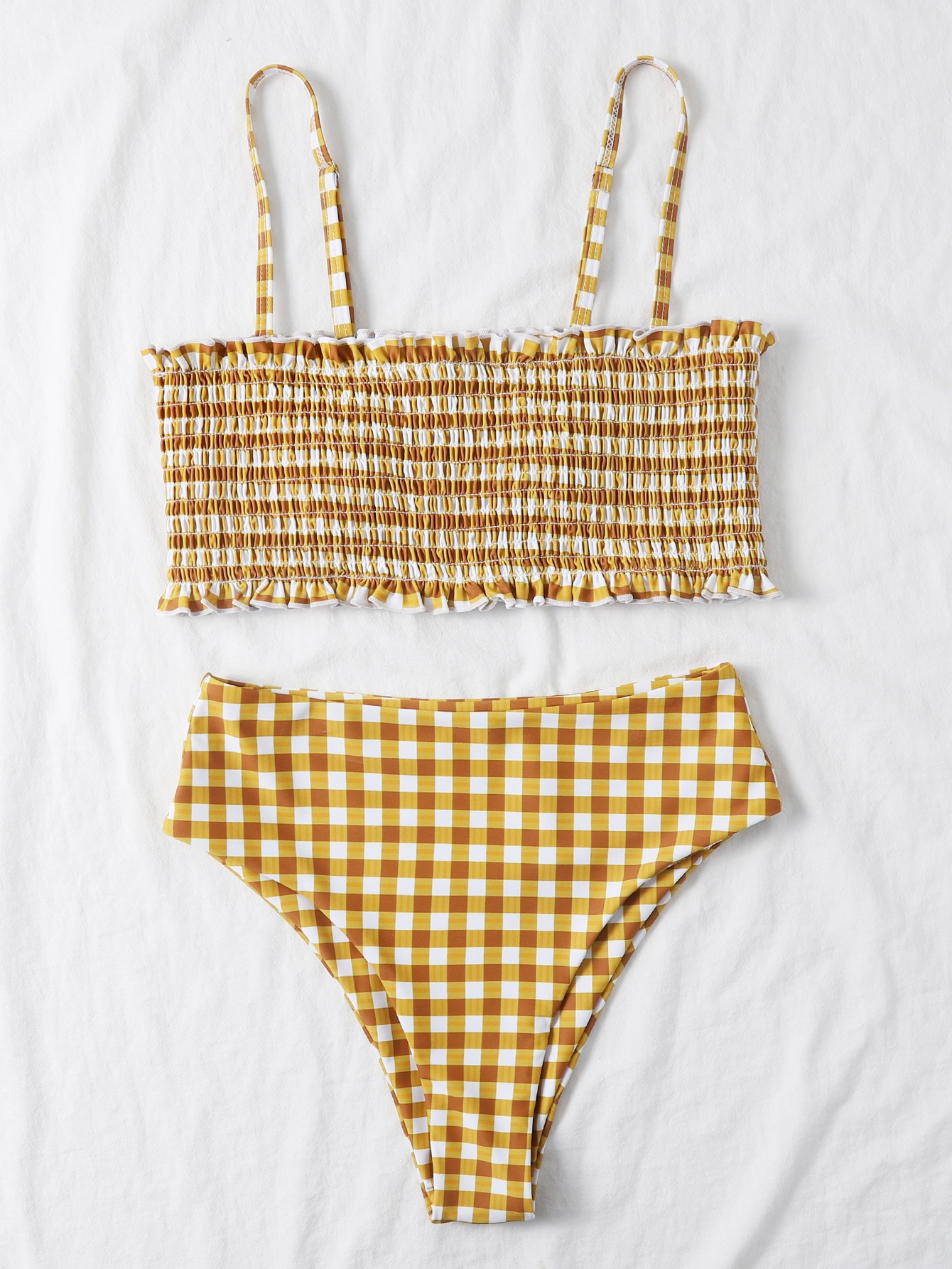 yellow checkered bathing suit