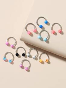 10pcs/set Multicolor Stainless Steel Nose Rings (random Color) - Multicolor - View 12