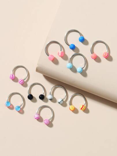 10 قطع/مجموعة حلقات الأنف من الفولاذ المقاوم للصدأ متعددة الألوان (لون عشوائي)