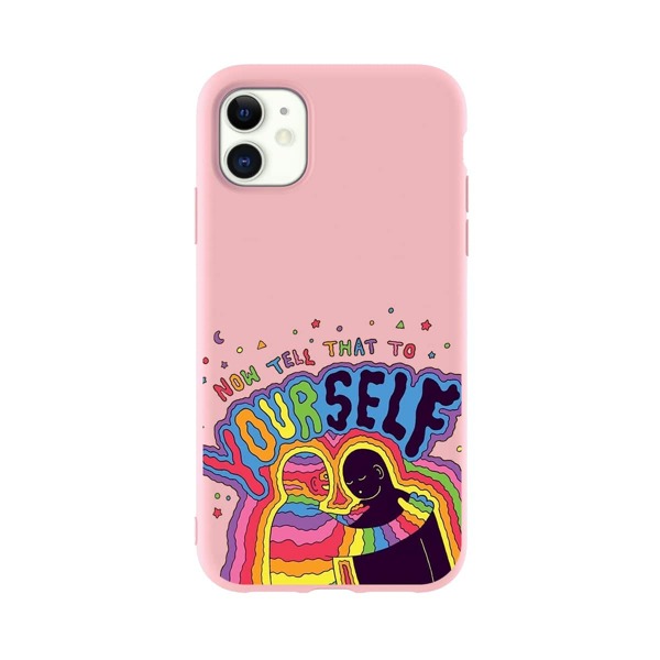 

Figure & Slogan Graphic Phone Case, Baby pink