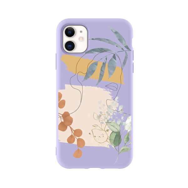 

Flower & Figure Graphic Phone Case, Pastel lilac purple