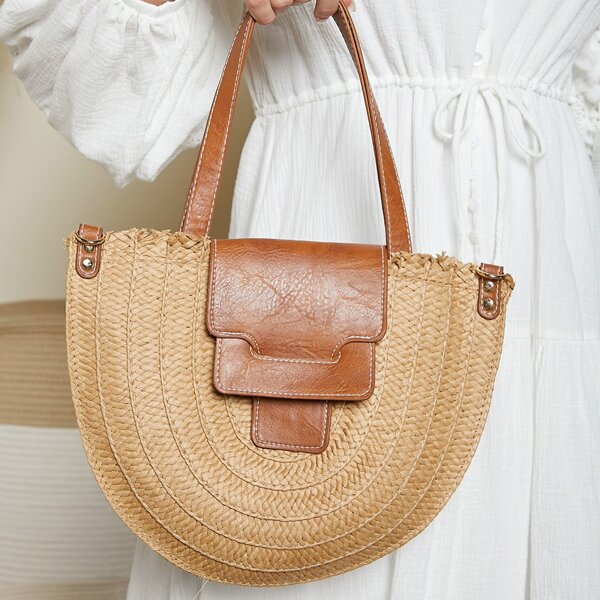 

Straw Tote Bag, Khaki