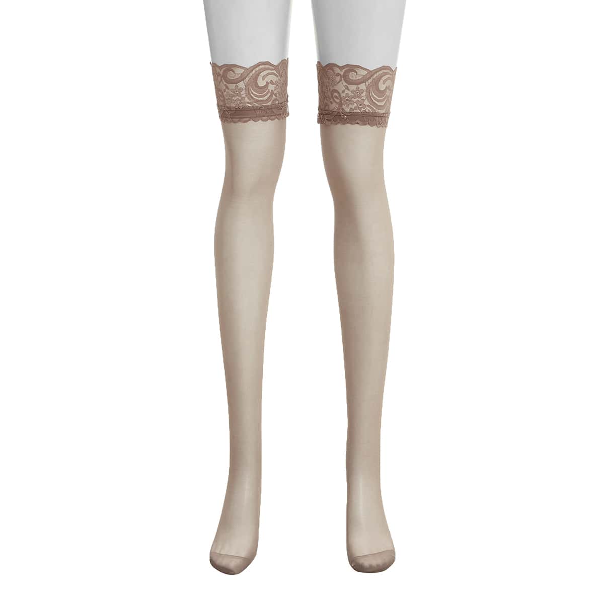 

Lace Trim Over The Knee Socks, Coffee brown