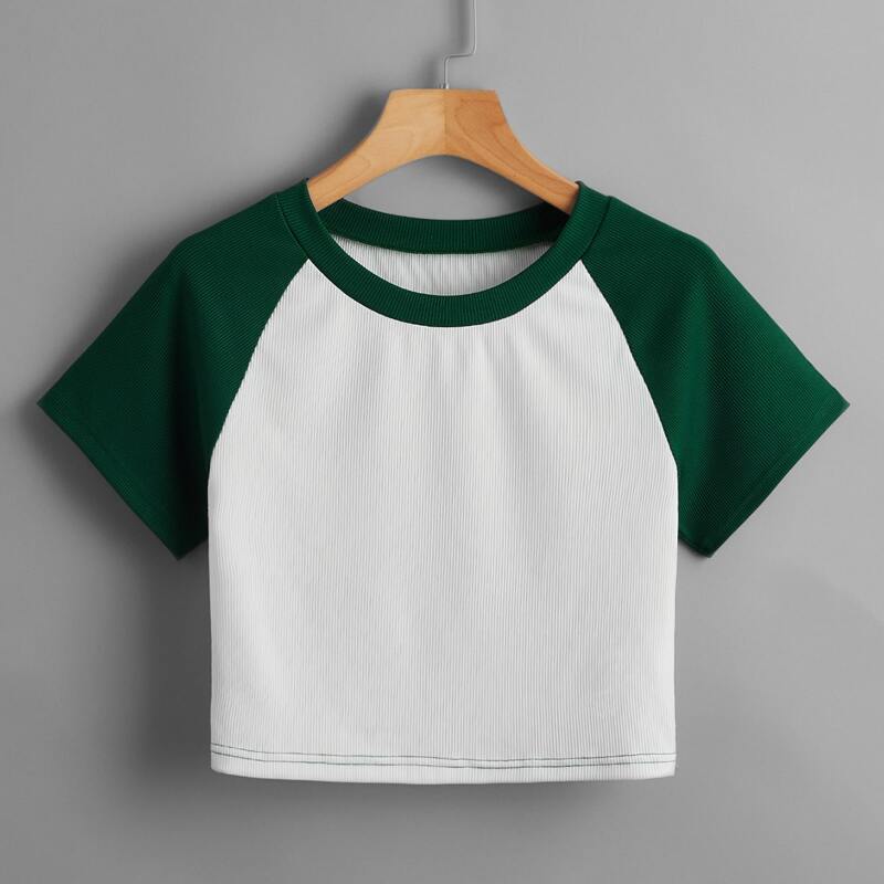 

Colorblock Ribbed Crop Tee, Multicolor