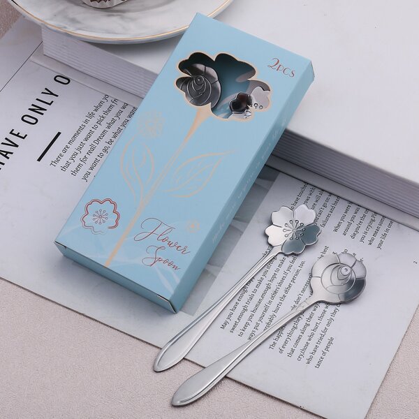 

2pcs Carved Flower Spoon, Silver