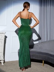 Vestido de tirantes brillante de sirena - Verde - Ver 2