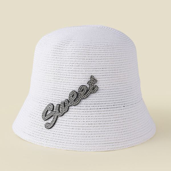 

Rhinestone Letter Decor Hat, White