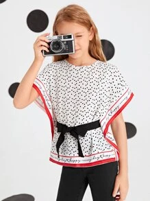 SHEIN Áo cánh Gái Thắt lưng Lá thư Giải trí - trắng - Xem 1