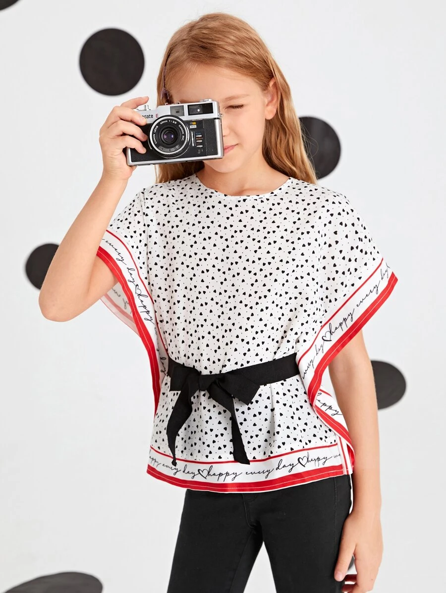 SHEIN Áo cánh Gái Thắt lưng Lá thư Giải trí - trắng - Xem 1